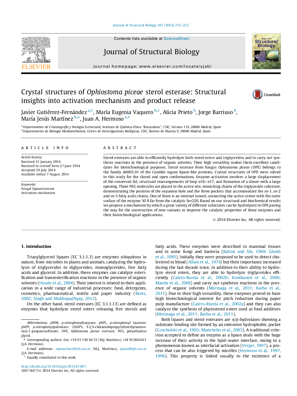 Crystal structures of Ophiostoma piceae sterol esterase: Structural insights into activation mechanism and product release