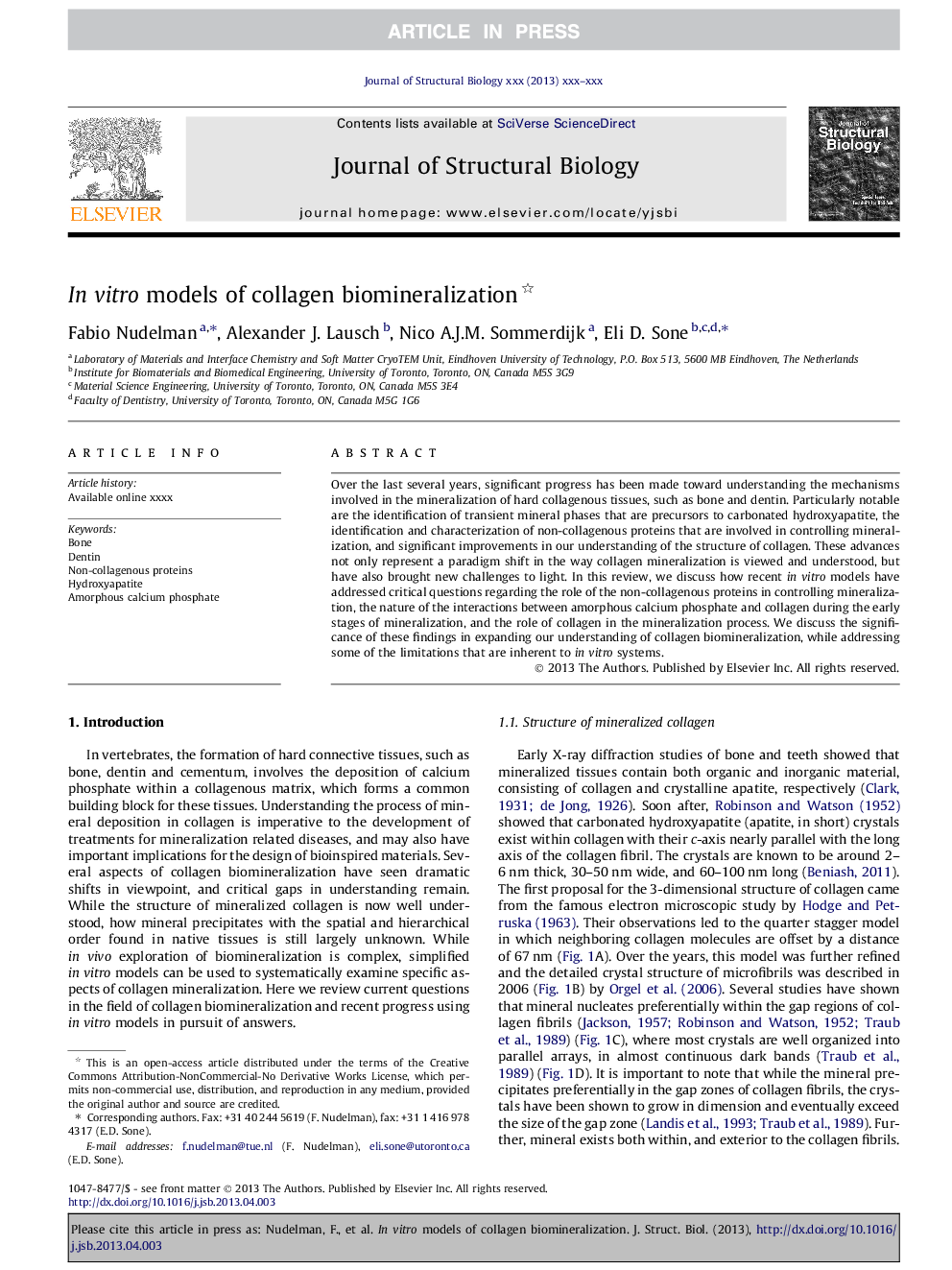 In vitro models of collagen biomineralization