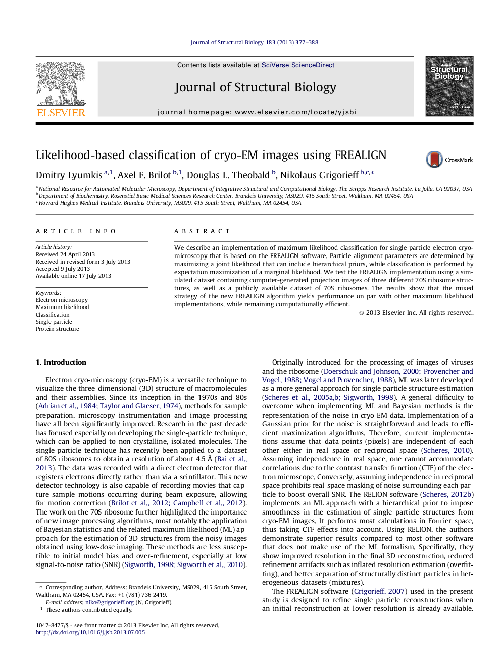 Likelihood-based classification of cryo-EM images using FREALIGN