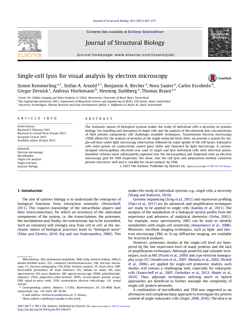 Single-cell lysis for visual analysis by electron microscopy