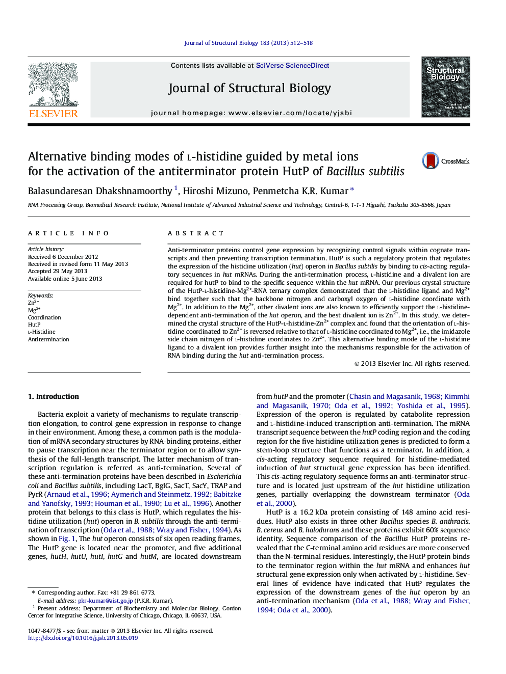 Alternative binding modes of l-histidine guided by metal ions for the activation of the antiterminator protein HutP of Bacillus subtilis