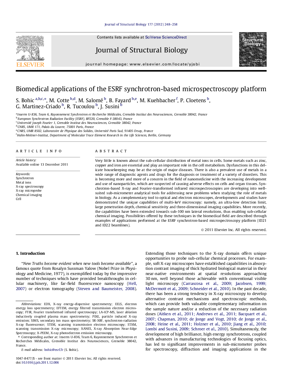 Biomedical applications of the ESRF synchrotron-based microspectroscopy platform