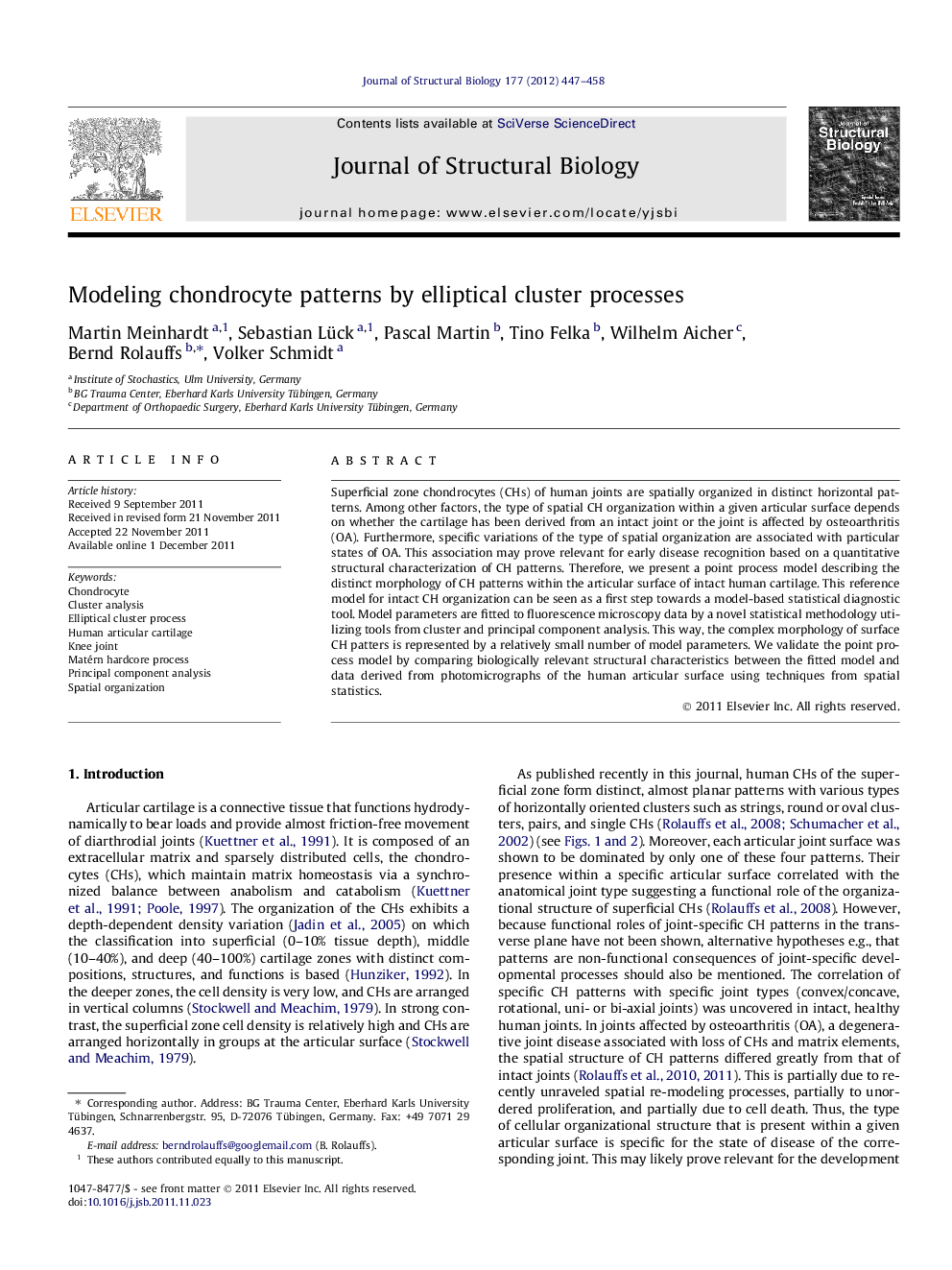 Modeling chondrocyte patterns by elliptical cluster processes