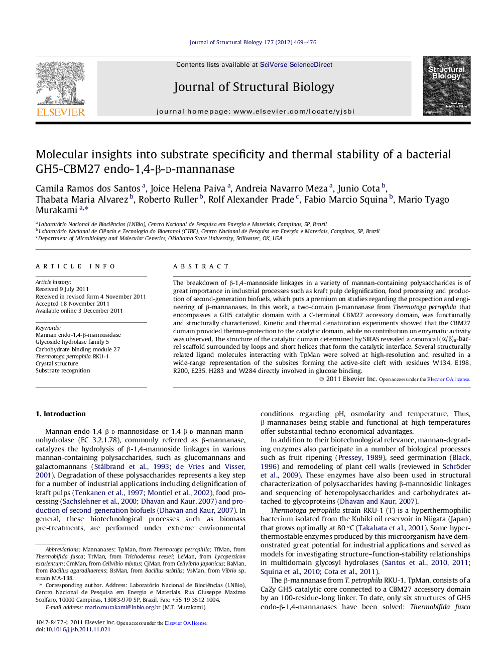 Molecular insights into substrate specificity and thermal stability of a bacterial GH5-CBM27 endo-1,4-Î²-d-mannanase