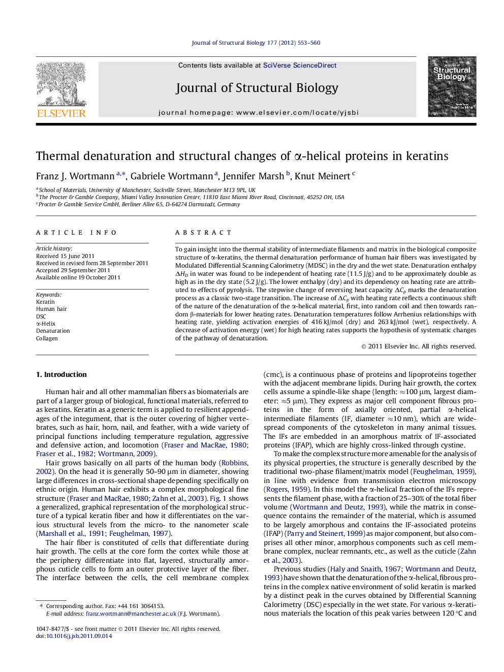 Thermal denaturation and structural changes of Î±-helical proteins in keratins