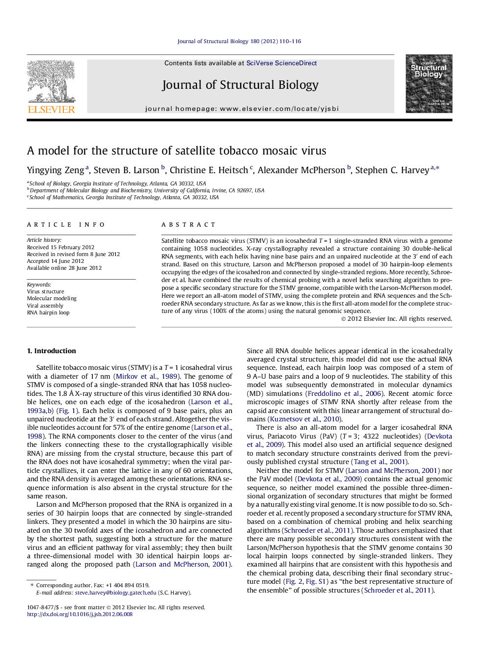 A model for the structure of satellite tobacco mosaic virus