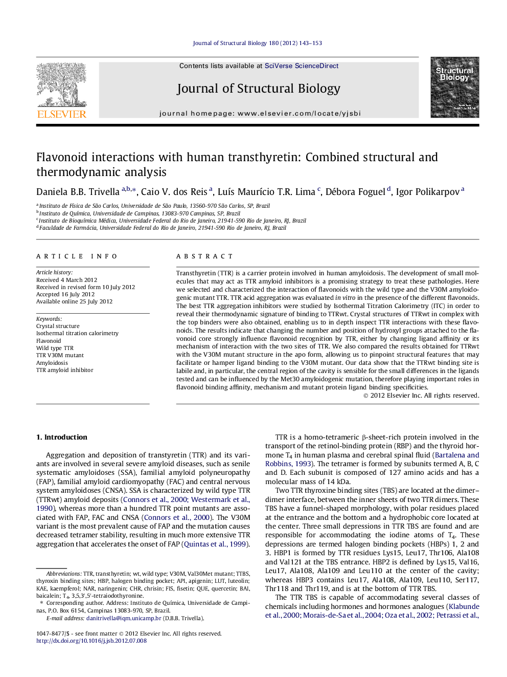 Flavonoid interactions with human transthyretin: Combined structural and thermodynamic analysis