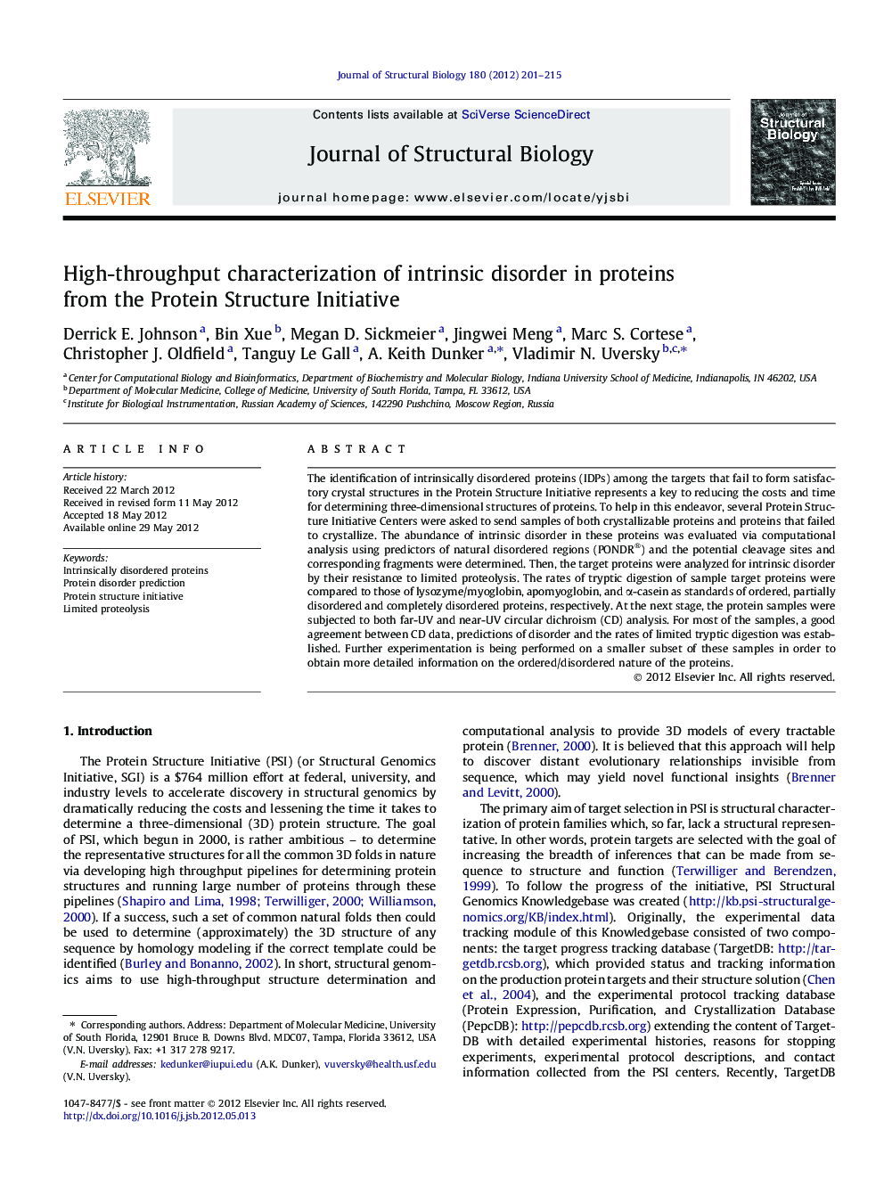 High-throughput characterization of intrinsic disorder in proteins from the Protein Structure Initiative