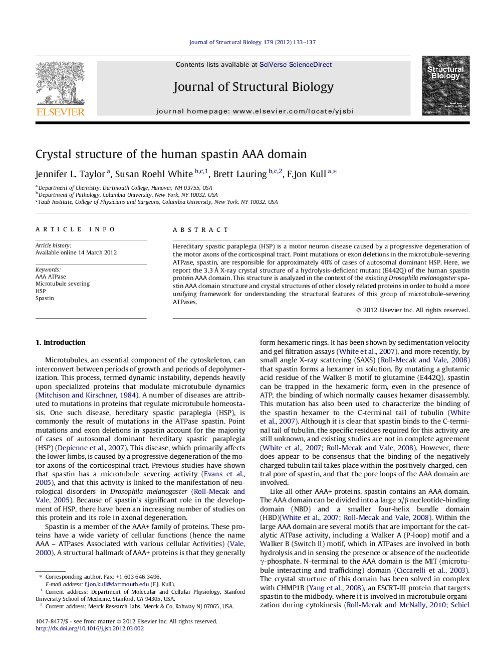Crystal structure of the human spastin AAA domain