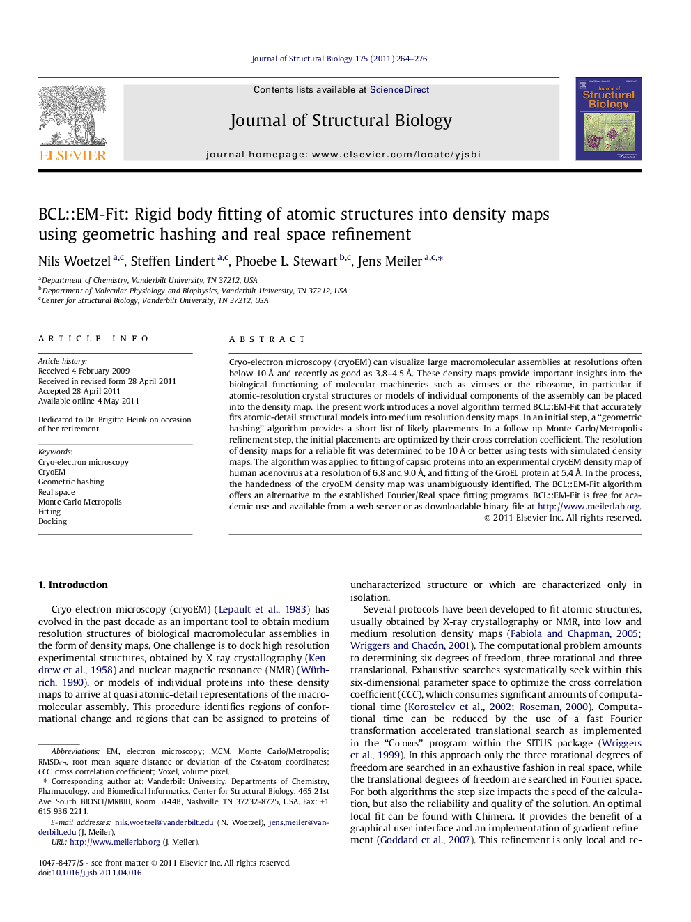 BCL::EM-Fit: Rigid body fitting of atomic structures into density maps using geometric hashing and real space refinement