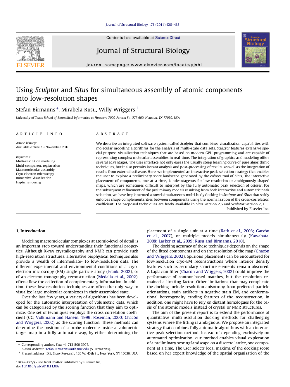 Using Sculptor and Situs for simultaneous assembly of atomic components into low-resolution shapes