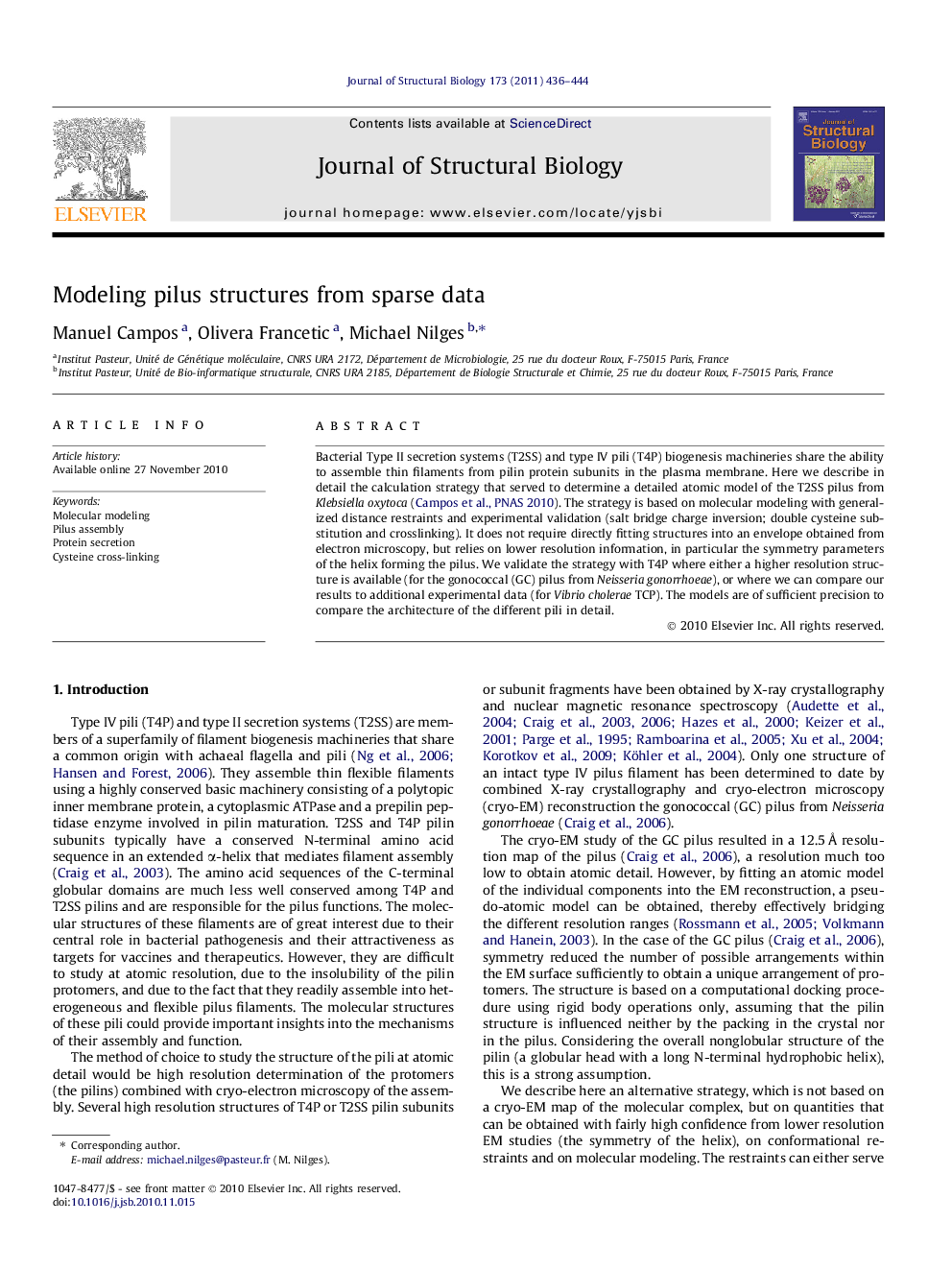 Modeling pilus structures from sparse data