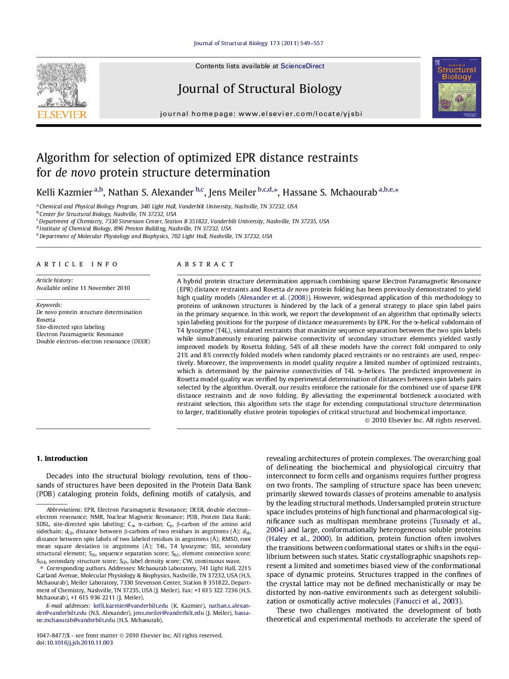 Algorithm for selection of optimized EPR distance restraints for de novo protein structure determination