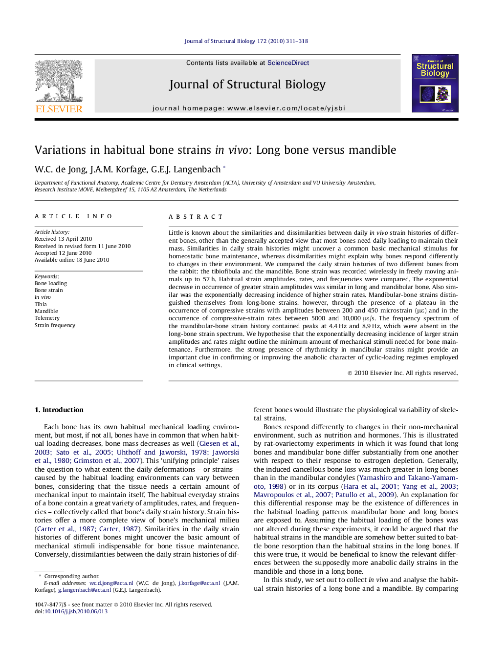 Variations in habitual bone strains in vivo: Long bone versus mandible