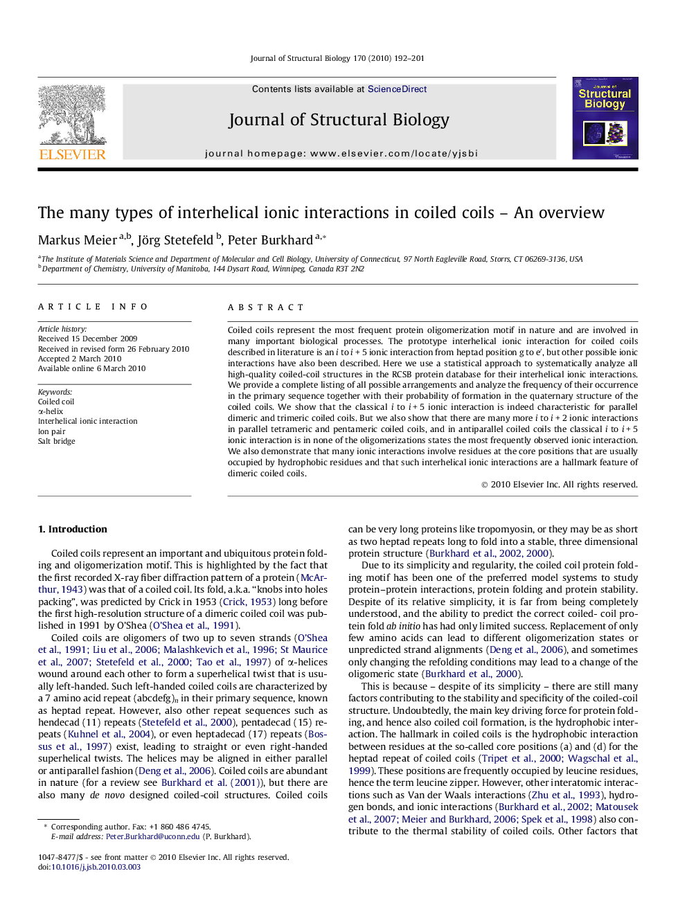 The many types of interhelical ionic interactions in coiled coils - An overview