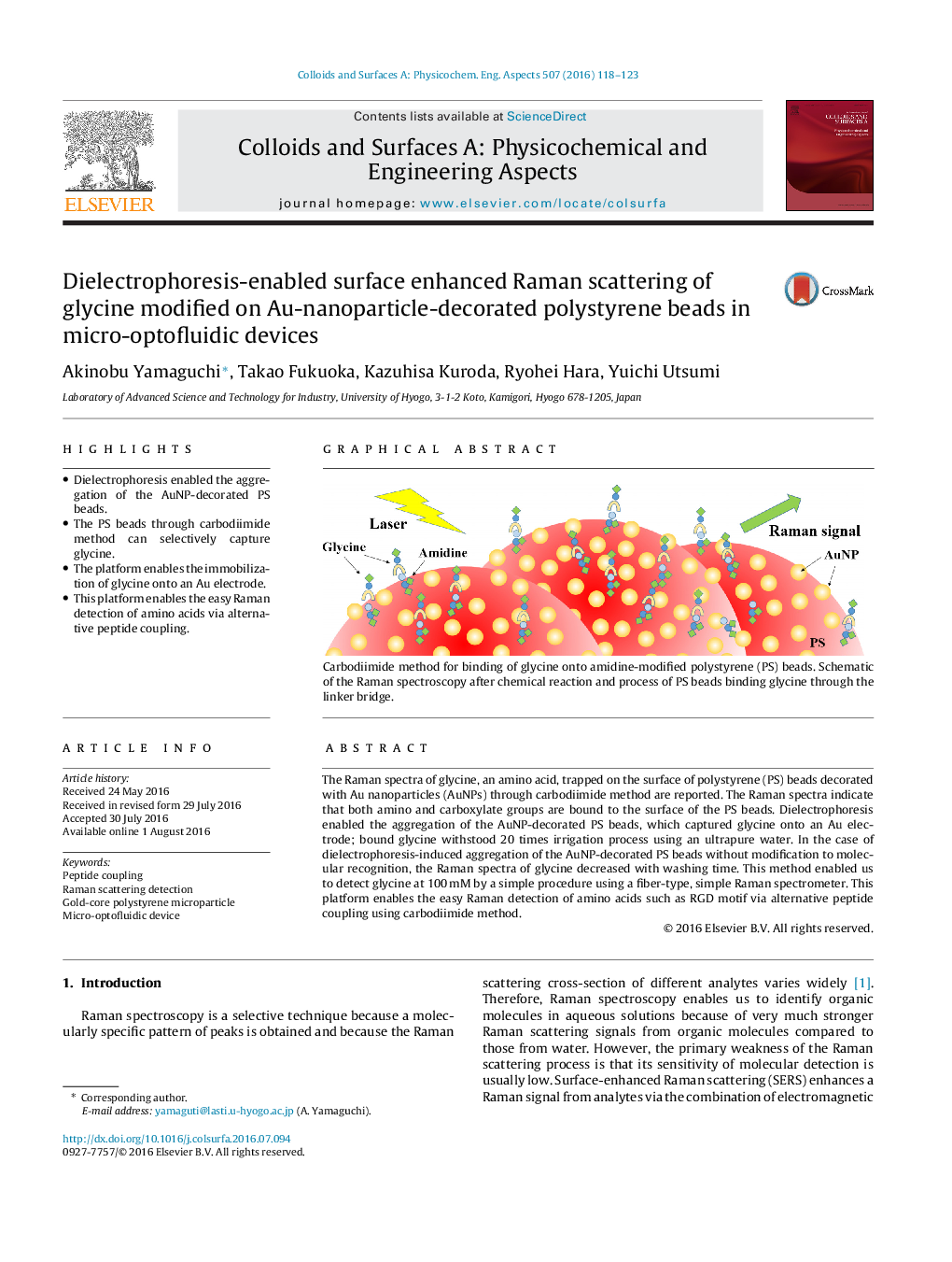 Dielectrophoresis-enabled surface enhanced Raman scattering of glycine modified on Au-nanoparticle-decorated polystyrene beads in micro-optofluidic devices