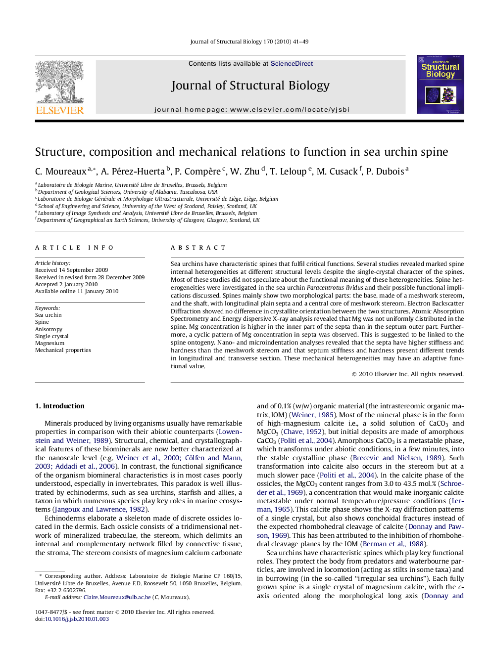 Structure, composition and mechanical relations to function in sea urchin spine