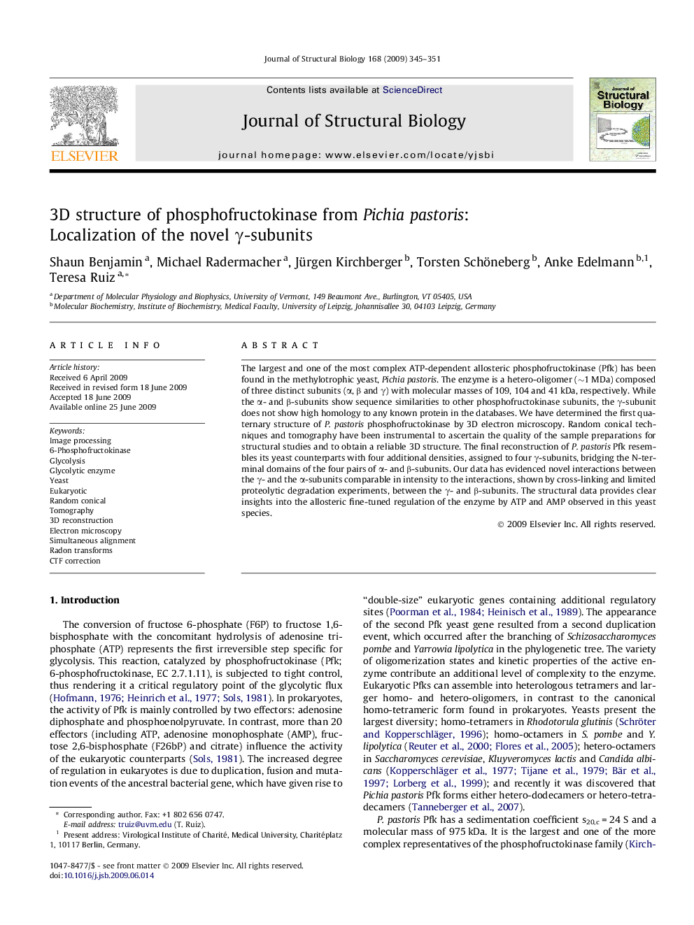 3D structure of phosphofructokinase from Pichia pastoris: Localization of the novel Î³-subunits