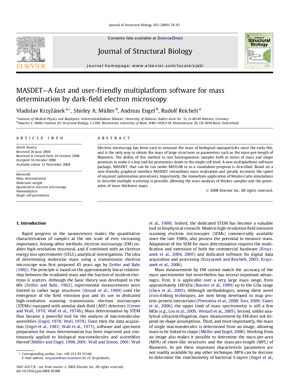 MASDET-A fast and user-friendly multiplatform software for mass determination by dark-field electron microscopy