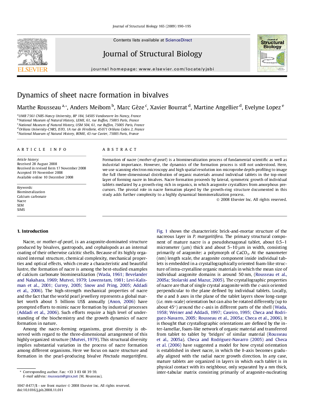 Dynamics of sheet nacre formation in bivalves