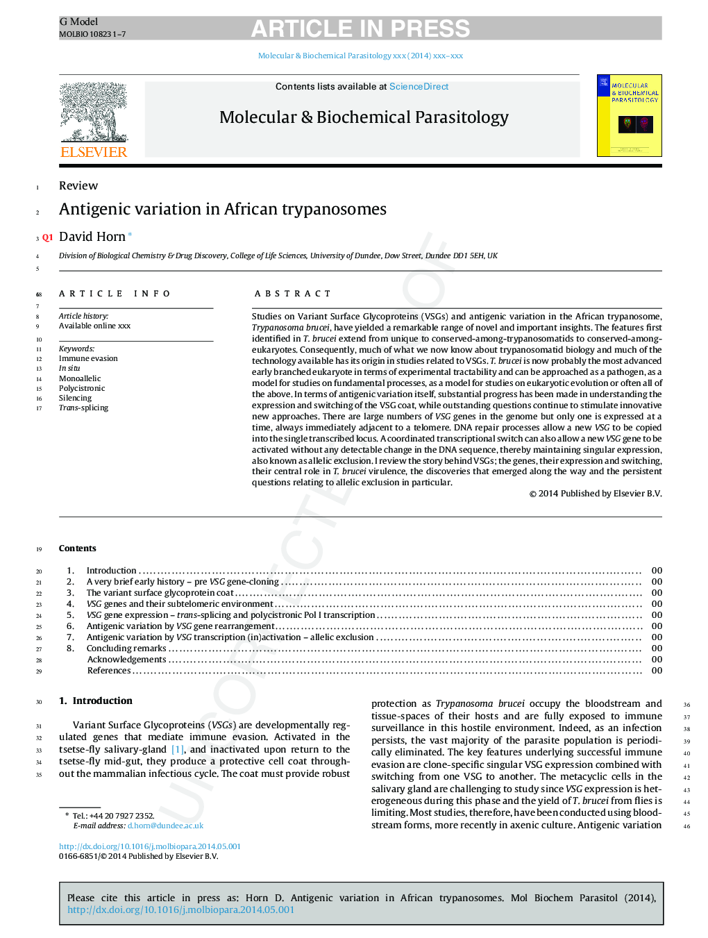 Antigenic variation in African trypanosomes