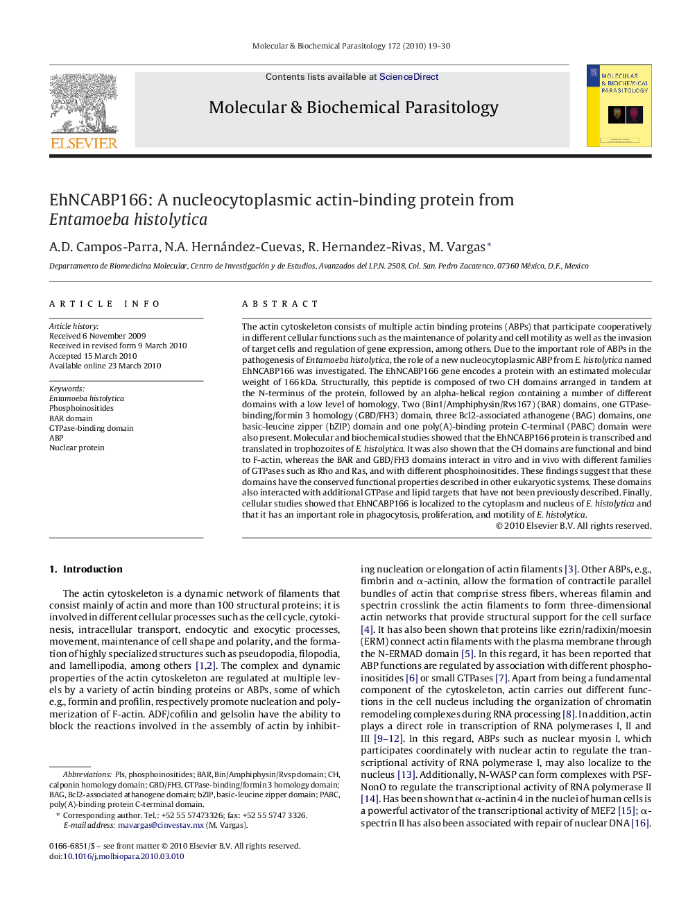 EhNCABP166: A nucleocytoplasmic actin-binding protein from Entamoeba histolytica