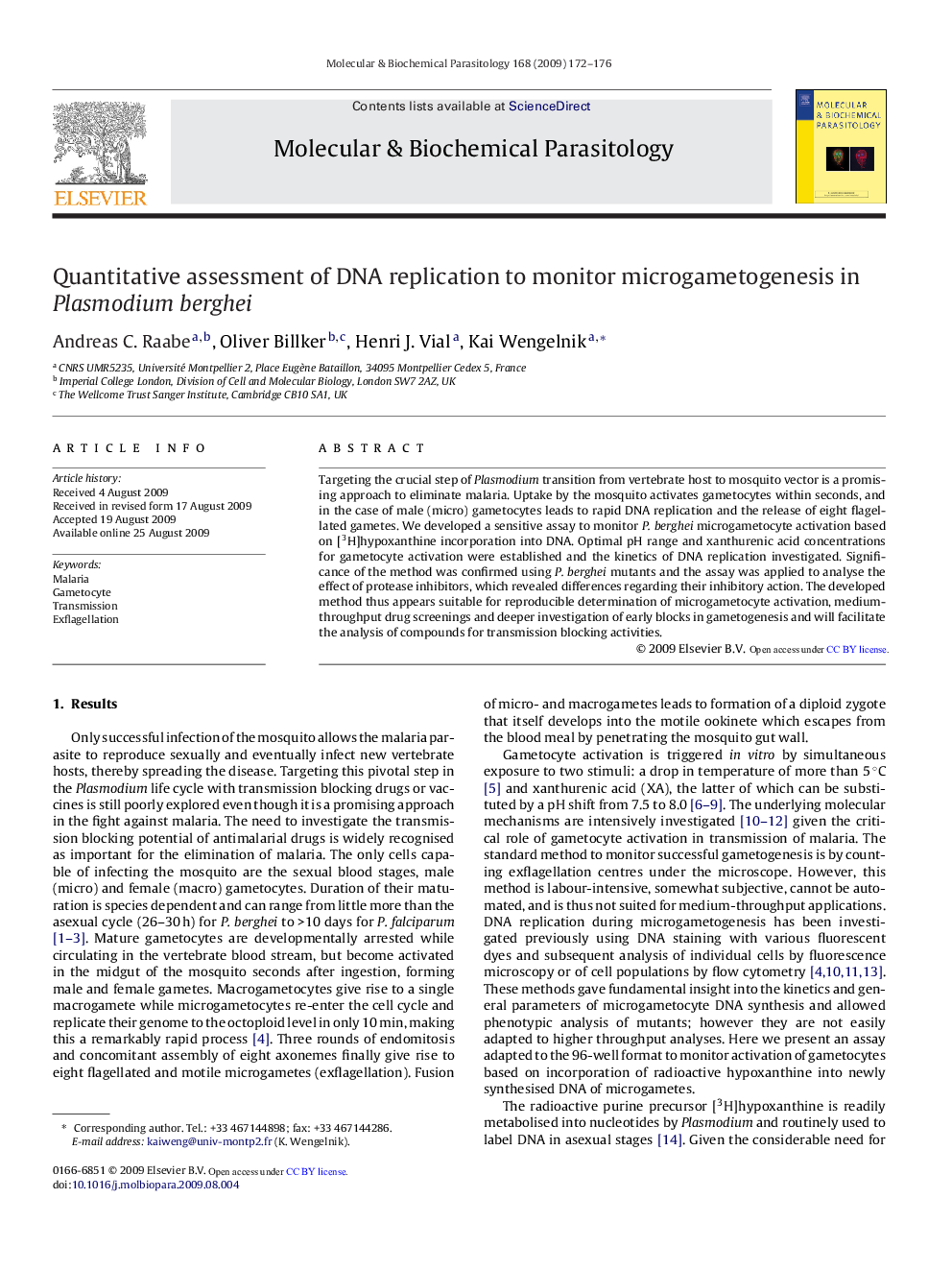 Quantitative assessment of DNA replication to monitor microgametogenesis in Plasmodium berghei