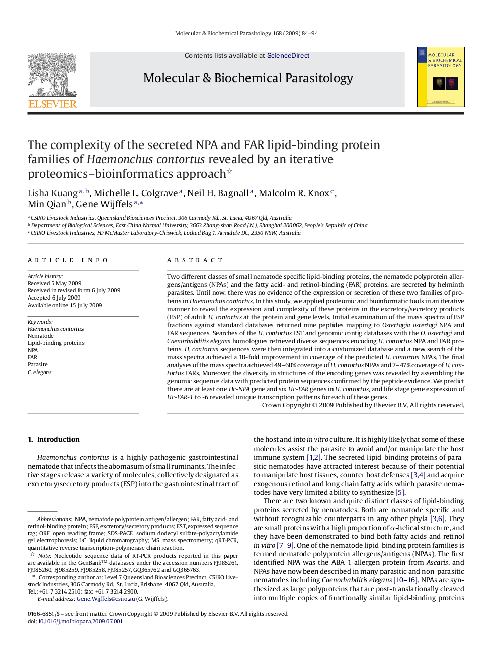 The complexity of the secreted NPA and FAR lipid-binding protein families of Haemonchus contortus revealed by an iterative proteomics-bioinformatics approach