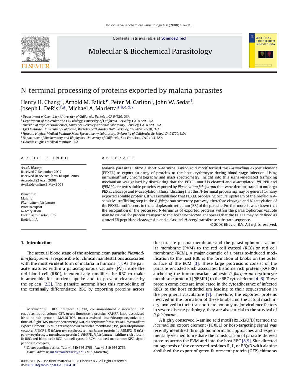 N-terminal processing of proteins exported by malaria parasites