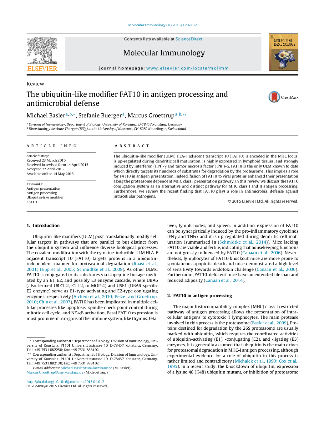 The ubiquitin-like modifier FAT10 in antigen processing and antimicrobial defense