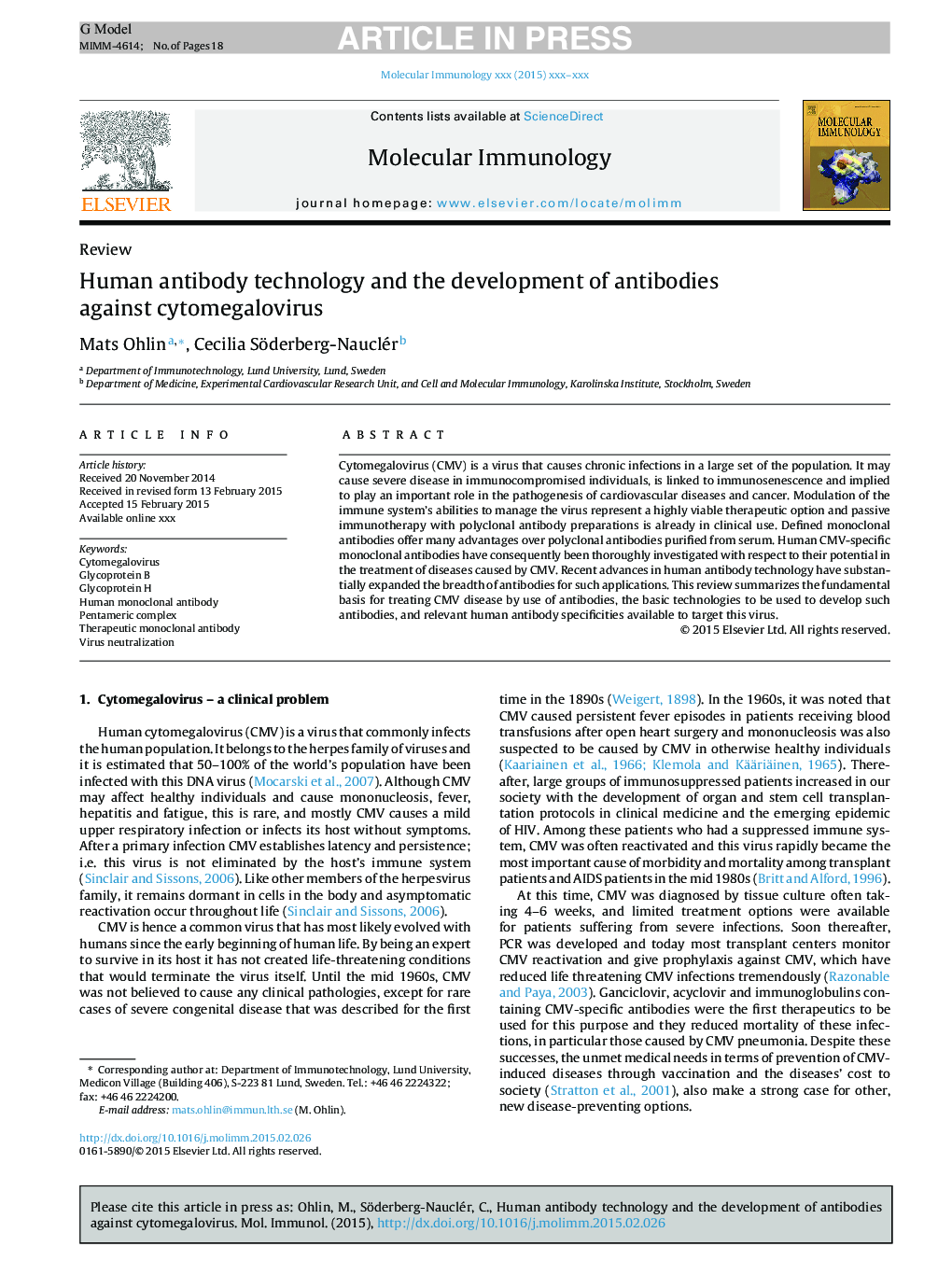 Human antibody technology and the development of antibodies against cytomegalovirus