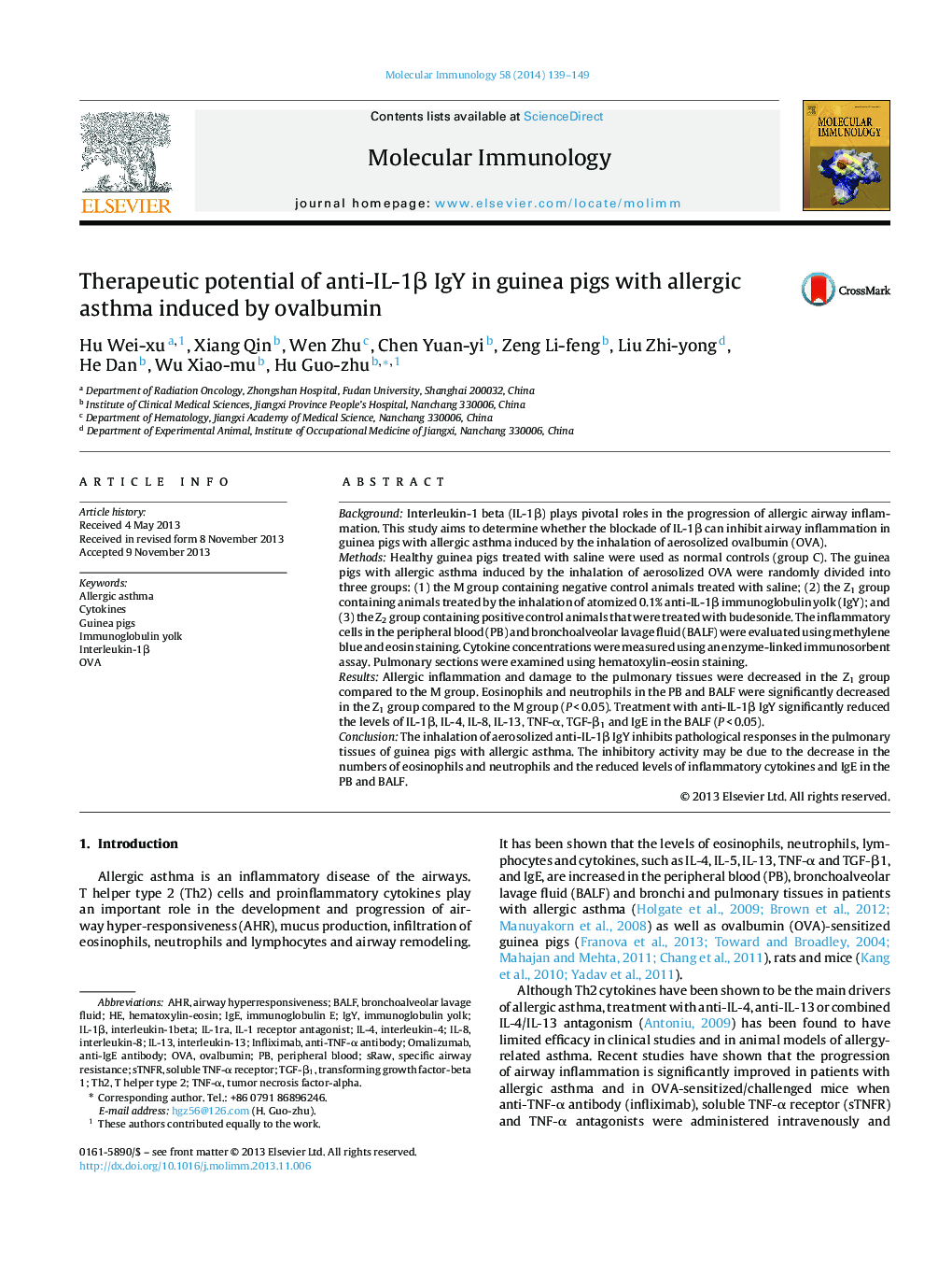 Therapeutic potential of anti-IL-1Î² IgY in guinea pigs with allergic asthma induced by ovalbumin