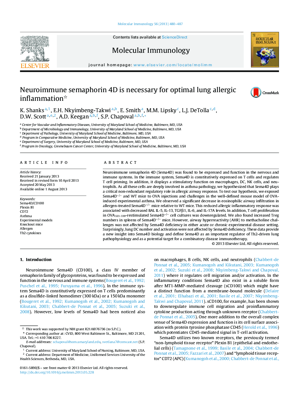 Neuroimmune semaphorin 4D is necessary for optimal lung allergic inflammation 