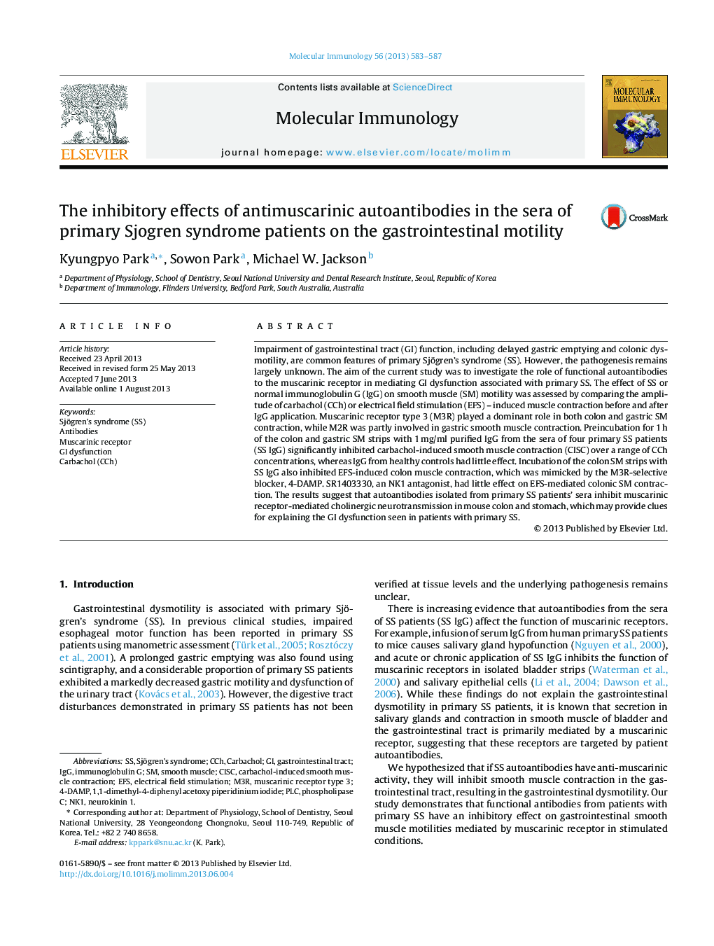 The inhibitory effects of antimuscarinic autoantibodies in the sera of primary Sjogren syndrome patients on the gastrointestinal motility