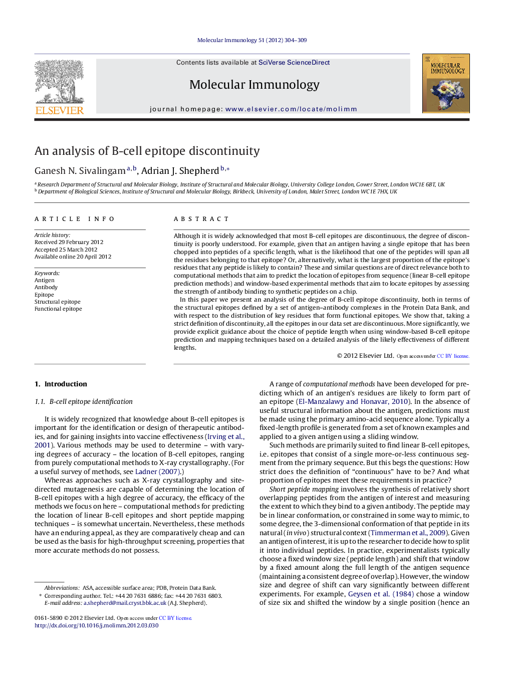 An analysis of B-cell epitope discontinuity