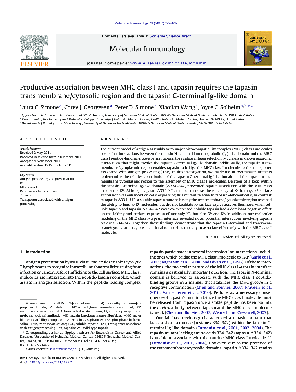 Productive association between MHC class I and tapasin requires the tapasin transmembrane/cytosolic region and the tapasin C-terminal Ig-like domain