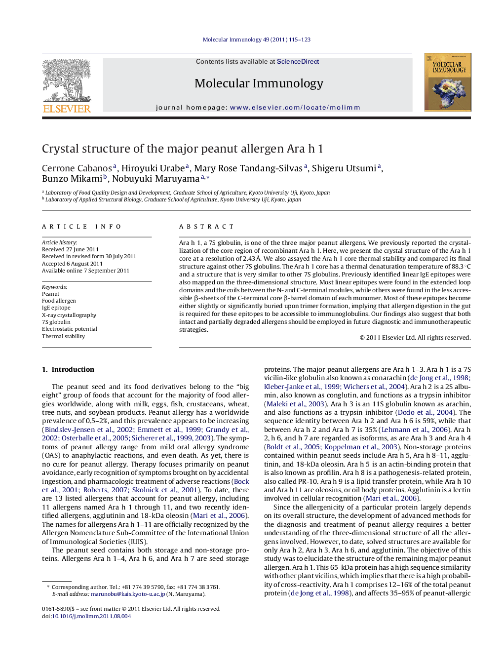 Crystal structure of the major peanut allergen Ara h 1