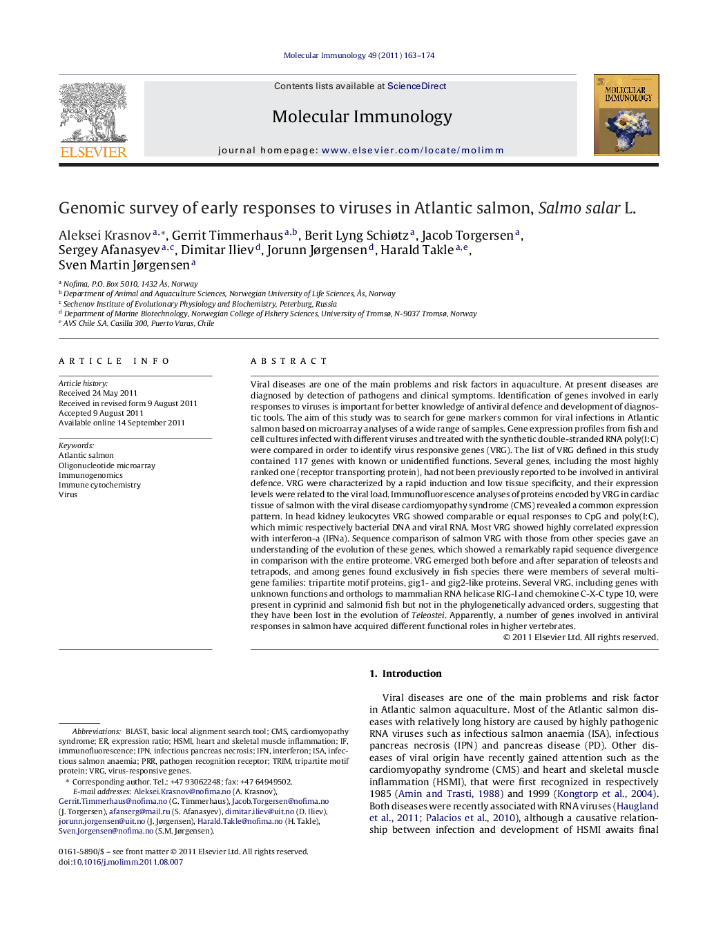 Genomic survey of early responses to viruses in Atlantic salmon, Salmo salar L.