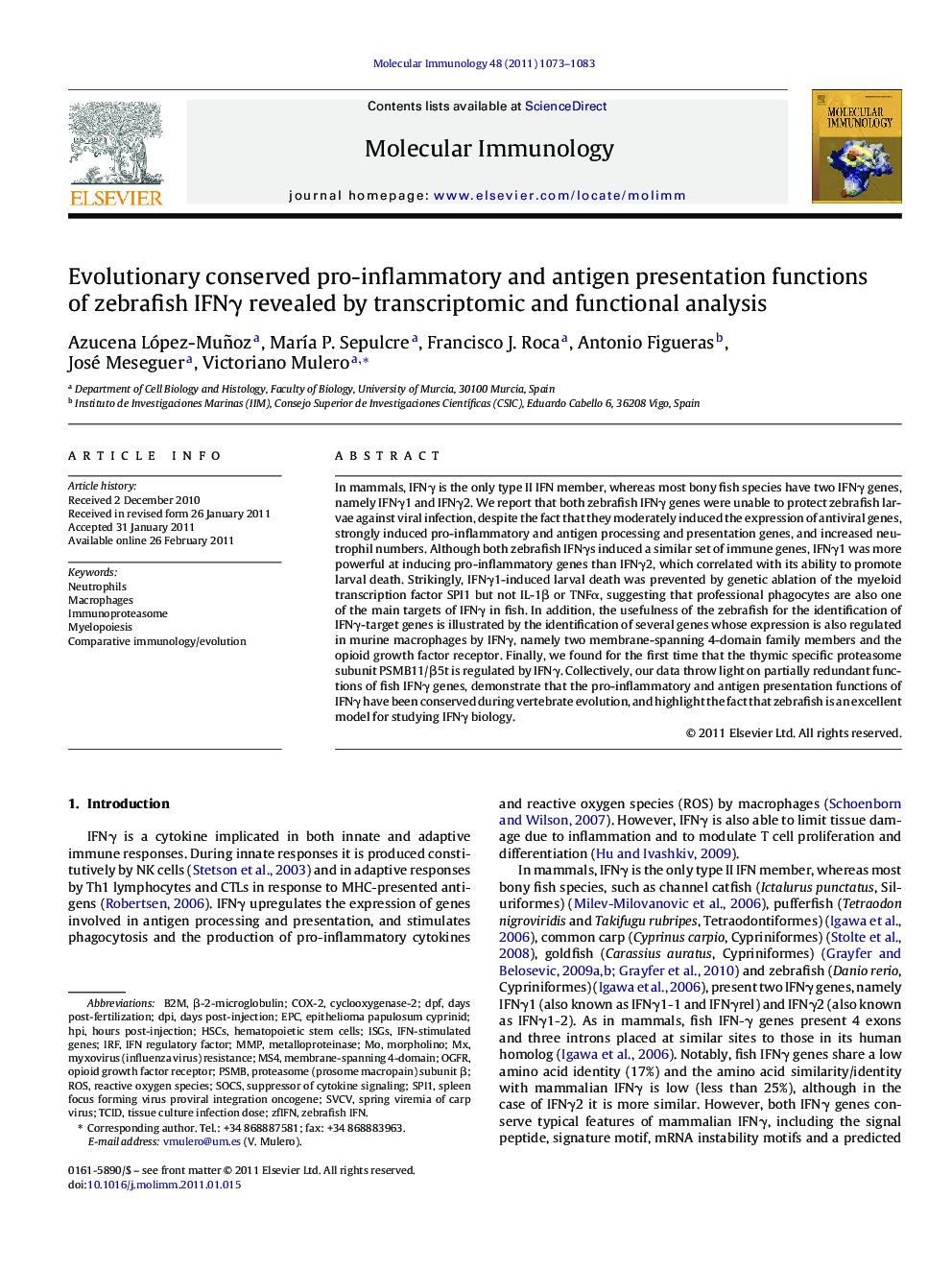 Evolutionary conserved pro-inflammatory and antigen presentation functions of zebrafish IFNÎ³ revealed by transcriptomic and functional analysis