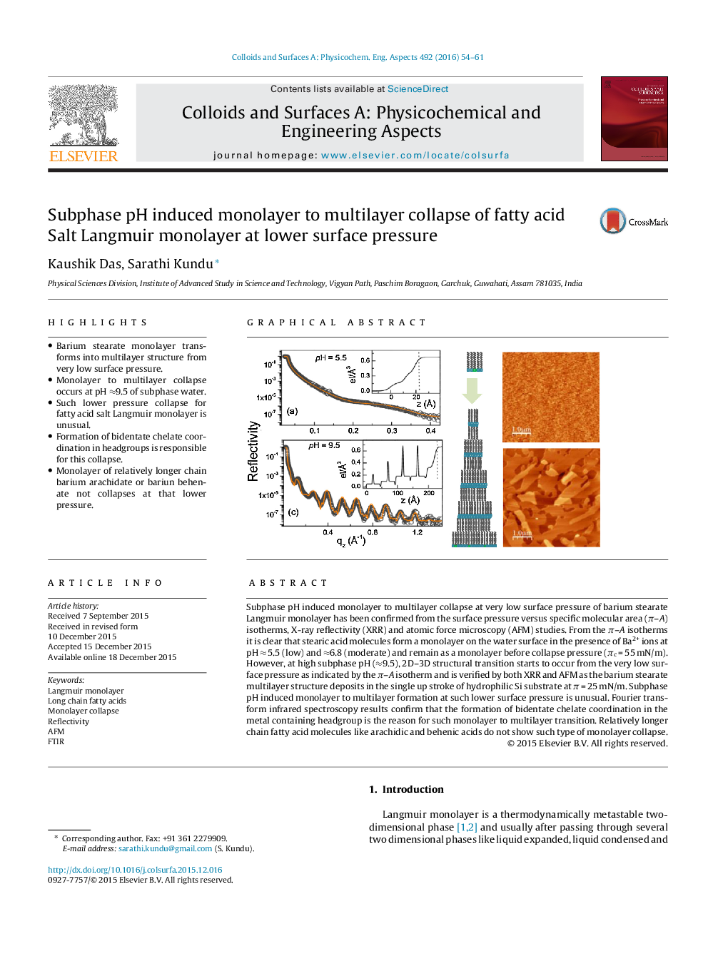 Subphase pH induced monolayer to multilayer collapse of fatty acid Salt Langmuir monolayer at lower surface pressure