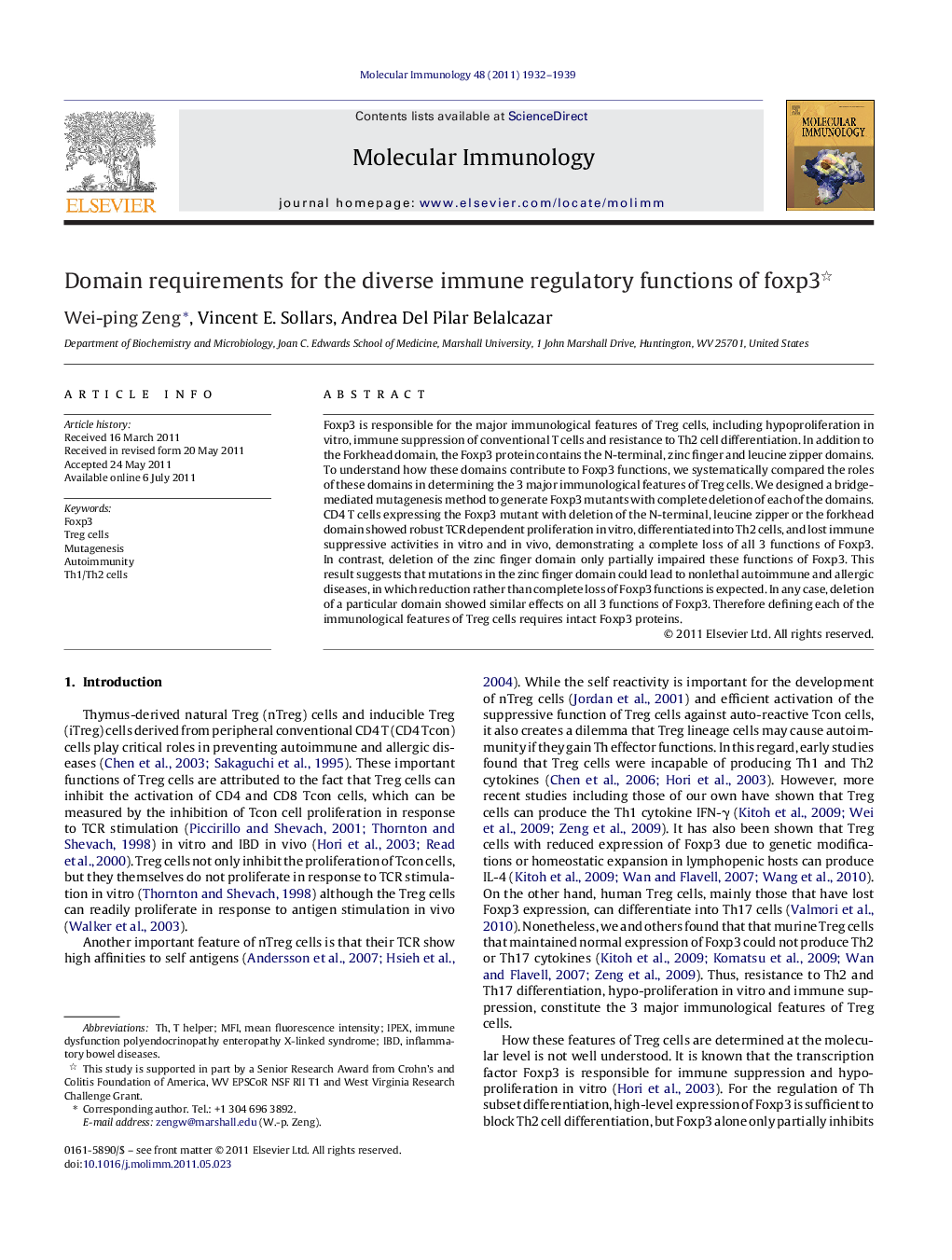 Domain requirements for the diverse immune regulatory functions of foxp3