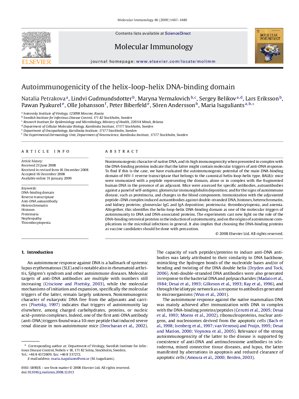 Autoimmunogenicity of the helix-loop-helix DNA-binding domain