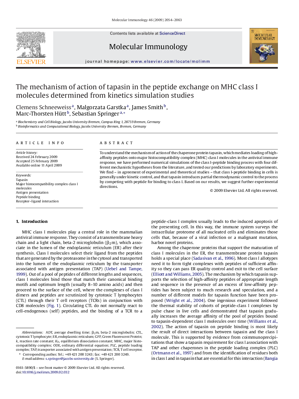 The mechanism of action of tapasin in the peptide exchange on MHC class I molecules determined from kinetics simulation studies