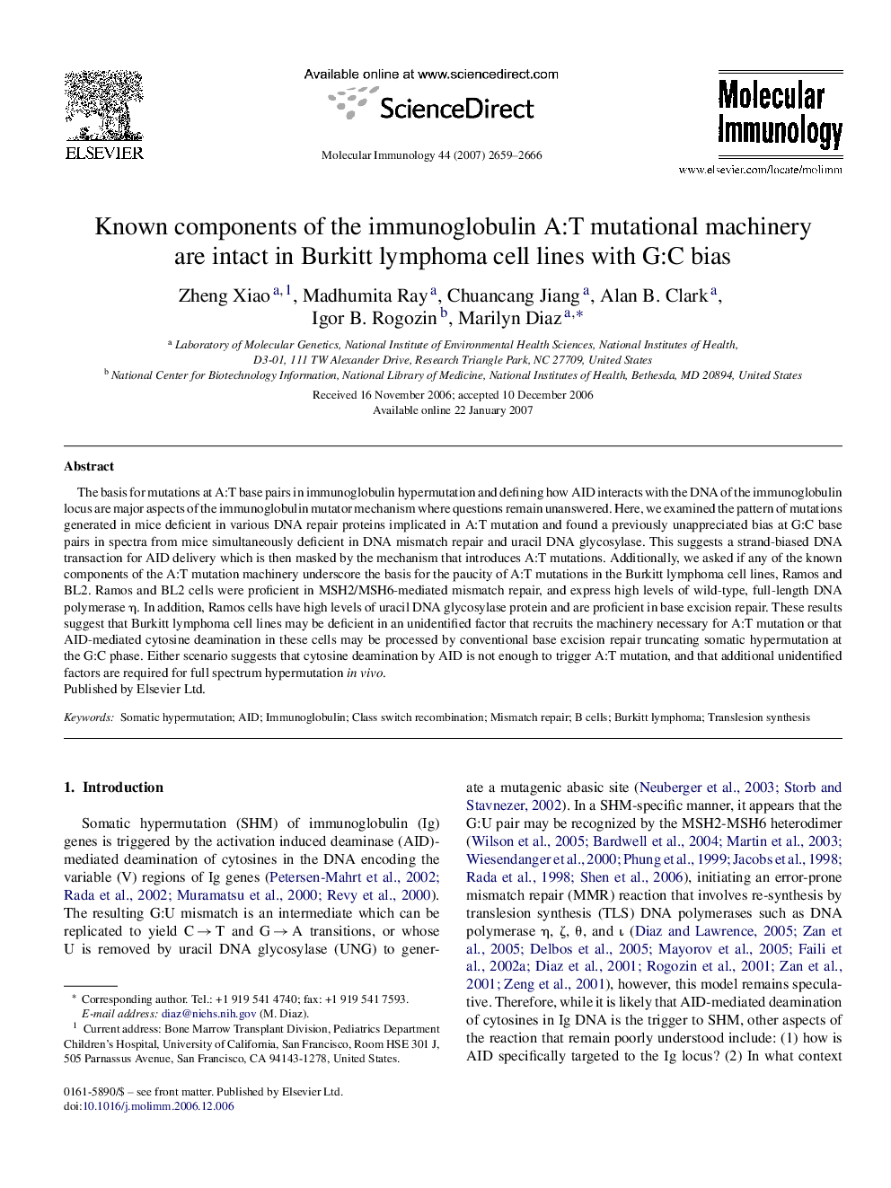 Known components of the immunoglobulin A:T mutational machinery are intact in Burkitt lymphoma cell lines with G:C bias