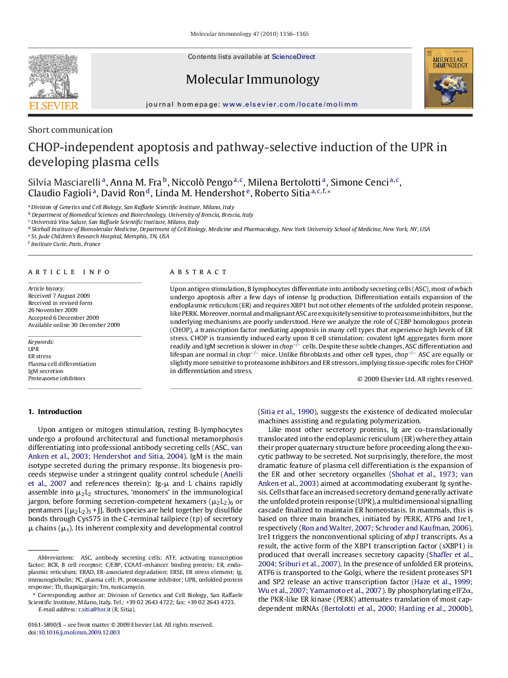 CHOP-independent apoptosis and pathway-selective induction of the UPR in developing plasma cells