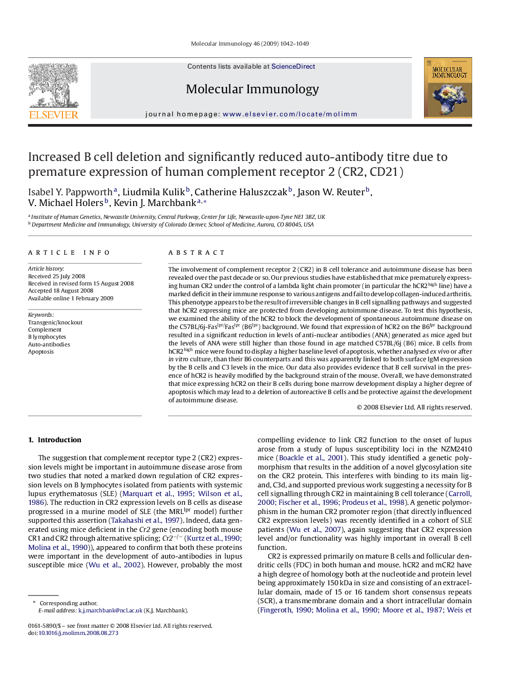 Increased B cell deletion and significantly reduced auto-antibody titre due to premature expression of human complement receptor 2 (CR2, CD21)