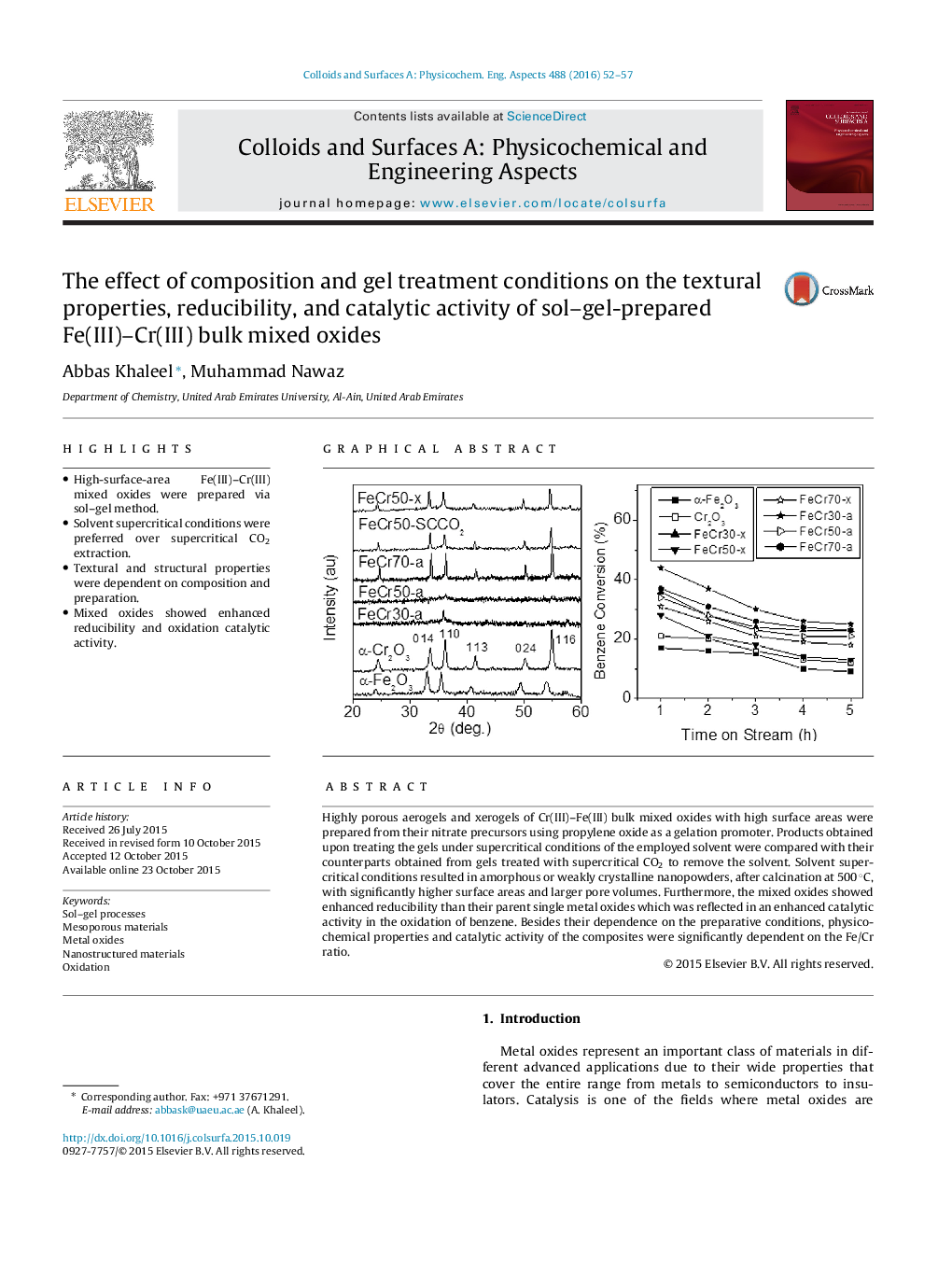 The effect of composition and gel treatment conditions on the textural properties, reducibility, and catalytic activity of sol-gel-prepared Fe(III)-Cr(III) bulk mixed oxides