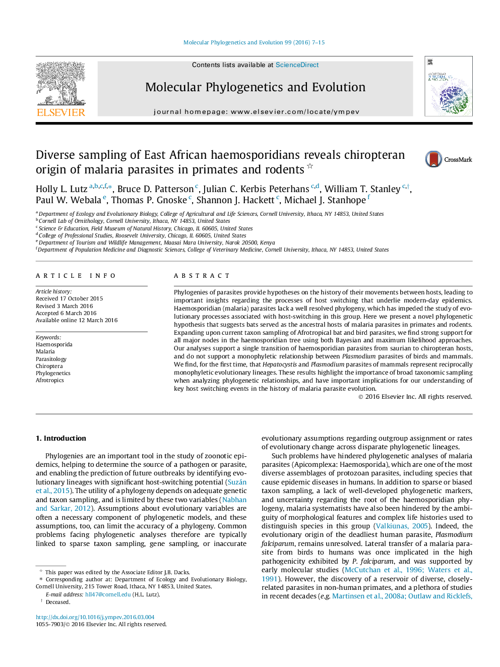 Diverse sampling of East African haemosporidians reveals chiropteran origin of malaria parasites in primates and rodents