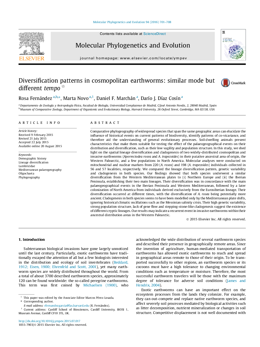 Diversification patterns in cosmopolitan earthworms: similar mode but different tempo