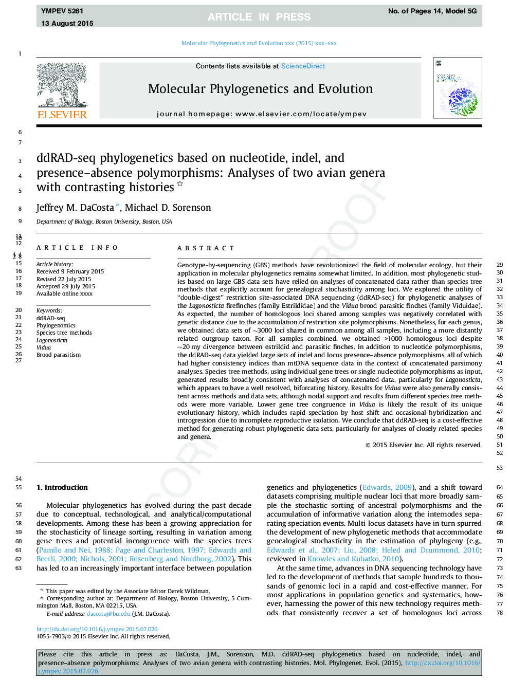 ddRAD-seq phylogenetics based on nucleotide, indel, and presence-absence polymorphisms: Analyses of two avian genera with contrasting histories